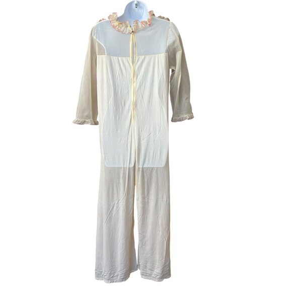 Vintage Union Jeri Morton Sleep Jumpsuit White Pink Lace Sheer Size Medium - Picture 2 of 14